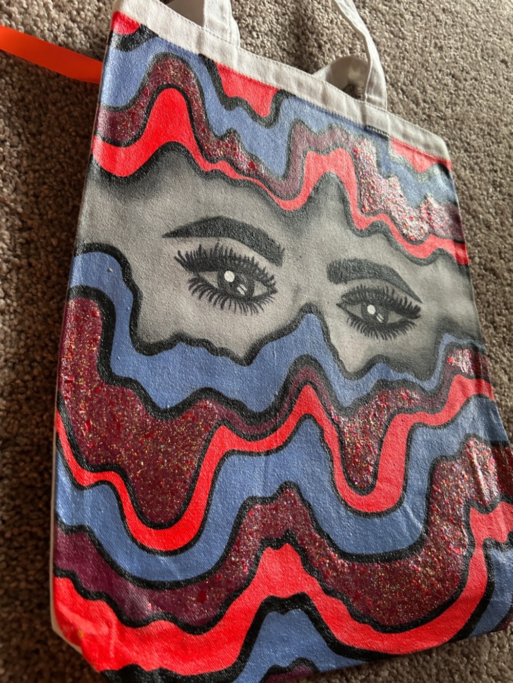 Canvas Tote Bag with Eye motif/ bright neon colors - Picture 3 of 6